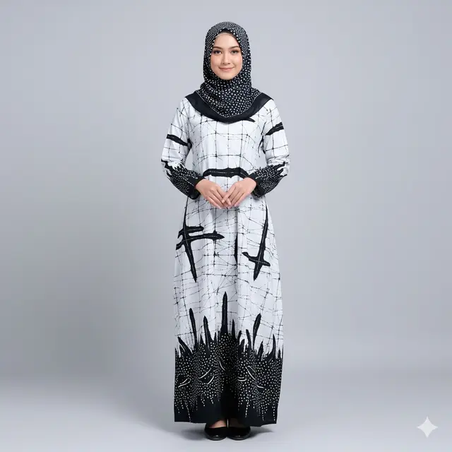 Model Dress Batik Wanita Muslim Syar’i Terbaru 2025. Gemini