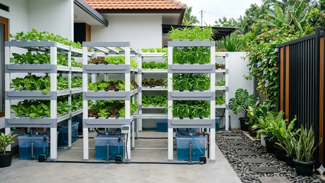 Ide Kebun Hidroponik di Halaman Belakang dengan Sistem Sirkulasi Otomatis