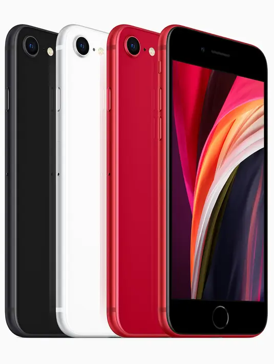 Wujud iPhone SE (2020). Penerus seri ikonik yang diluncurkan pada 2016, iPhone SE teranyar ini dijual seharga USD 399 atau setara Rp 6,2 jutaan untuk varian memori 64 GB. (Apple via AP)