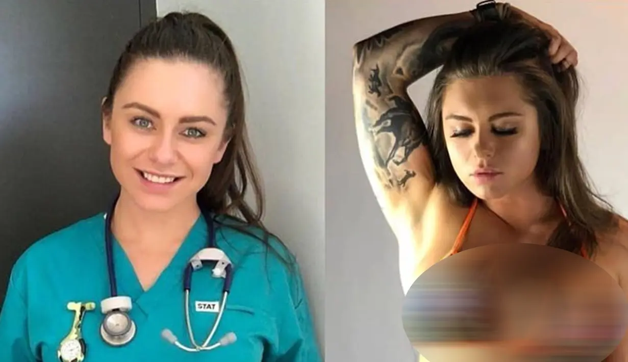 Perawat asal Australia, bikerbiddie menunjukkan fotonya ketika tengah memakai pakaian kerjanya dan bikini. Jumlah pengikut bikerbiddie di Instagram kini mencapai 160 ribu orang. (Instagram/@bikerbiddie)
