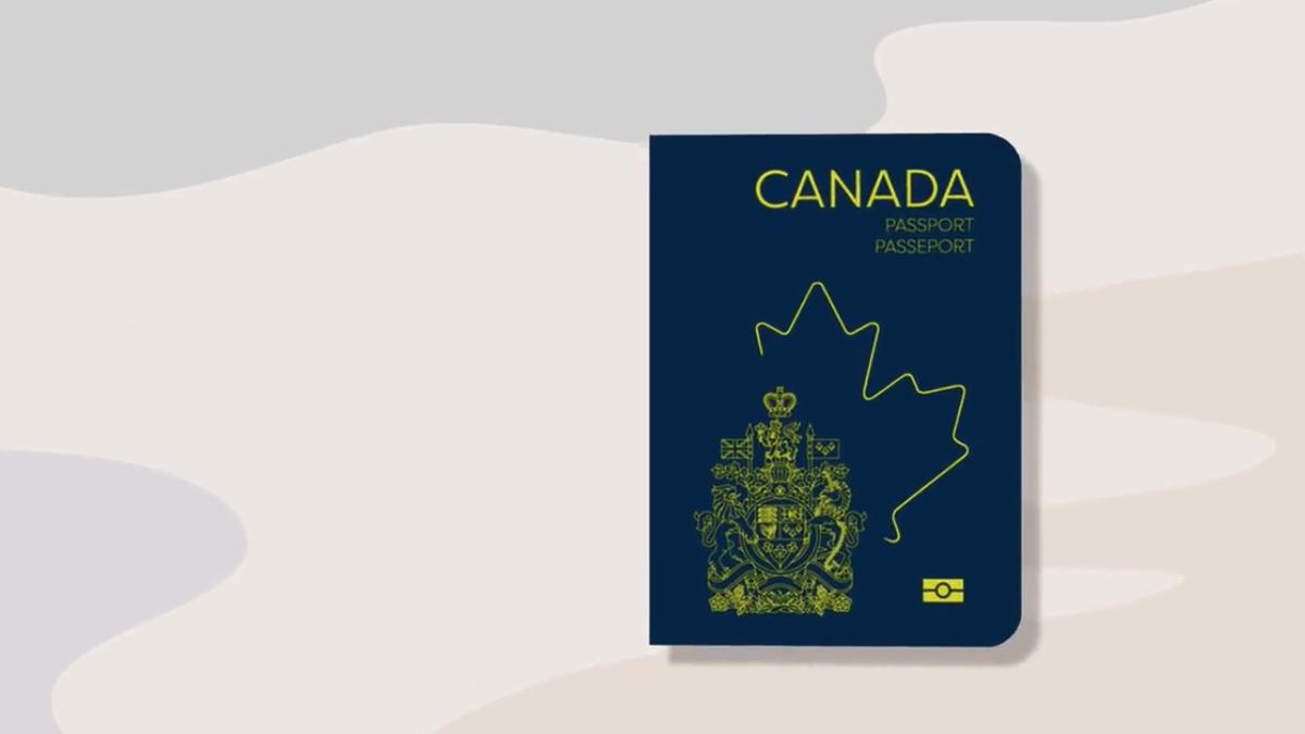 More sophisticated display of the Canadian passport, there are maple leaves and moving images