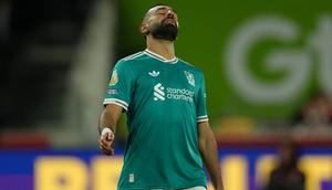 Ekspresi&nbsp;Mohamed Salah dalam laga Premier League antara Brentford vs Liverpool, Minggu (26/10/2025). (AP Photo/Dave Shopland)