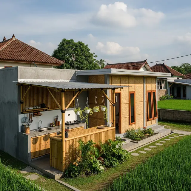9 Desain Rumah Kampung dengan Kombinasi Tembok dan Anyaman Bambu Modern, Hunian Estetis