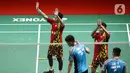 Pebulu tangkis ganda putra Indonesia, Fajar Alfian/Muhammad Rian Ardianto saat bertanding melawan Lee Yang/Wang Chi-Lin (China Taipei) pada Perempat Final Indonesia Masters 2022 di Istora Senayan, Jakarta, Jumat (10/6/2022). Fajar/Rian unggul dan melaju ke semifinal Indonesia Masters 2022. (Liputan6.com/Helmi Fithriansyah)