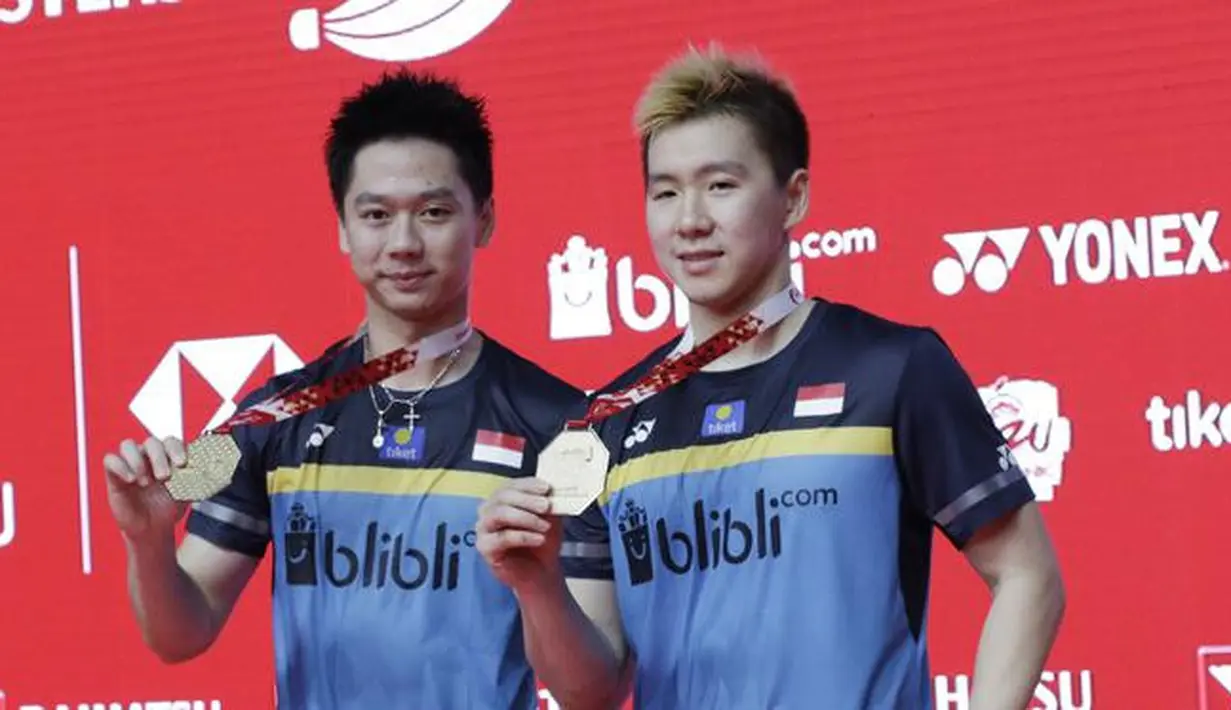 2. Marcus Fernaldi Gideon/Kevin Sanjaya Sukamuljo - Pasangan ganda putra nomor satu dunia itu pernah dua kali beruntun menjadi jawara All England. The Minions meraih gelar juara pada tahun 2017 dan 2018. (Bola.com/M Iqbal Ichsan)