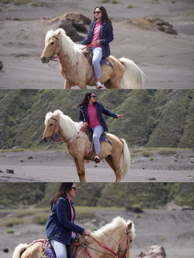 7 Potret Liburan Memes Prameswari di Bromo, Seru Berkuda di Lautan Pasir