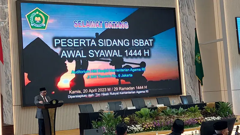 Suasana seminar sidang isbat 1 Syawal 1444 H atau Idul Fitri 2023 di Kemenag, Kamis (20/4/2023)