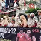 Sejumlah warga memadati kawasan Bundaran Hotel Indonesia, Jumat (19/5/2023) untuk melihat arak-arakan Timnas Indonesia U-22. (Liputan6.com/Ady Anugrahadi)