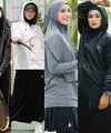 Lihat di sini beberapa potret para artis berhijab jadi model brand baru Natasha Rizky, tampil sporty pakai baju olahraga, tapi tetap syar'i.