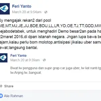 Diduga salah satu demonstran, pria ini ajak sopir taksi membawa senjata ketika melakukan aksi. 