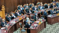 Ganjar dan Mahfud Md menghadiri sidang putusan sengketa Pilpres 2024 di Gedung MK, Jakarta. (Tim News).