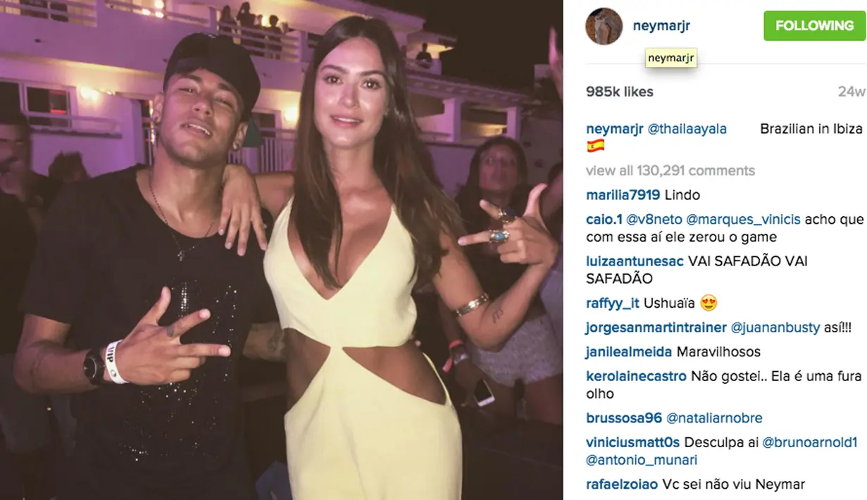 Bintang Barcelona, Neymar Jr adalah salah satu pesepak bola yang terkenal di laman Instagram dengan jumlah Followers sebanyak 40,3 juta, Neymar memposting kehidupannya pribadinya untuk penggemar fanatik. (Photo/Instagram)
