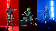 Foto kolase Nicki Minaj saat tampil di atas panggung Powerhouse NYC di Newark, New Jersey pada 29 Oktober 2022. (Roy Rochlin/Getty Images untuk iHeartRadio/AFP)