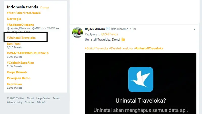 Ajakan Uninstall Traveloka