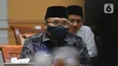 Menteri Agama Yaqut Cholil Qoumas saat mengikuti rapat kerja dengan Komisi VIII DPR RI di Kompleks Parlemen, Senayan, Jakarta, Selasa (31/5/2022). Rapat tersebut membahas persiapan pelaksanaan ibadah haji dan alokasi quota pengawas haji tahun 1443H/2022M. (Liputan6.com/Angga Yuniar)