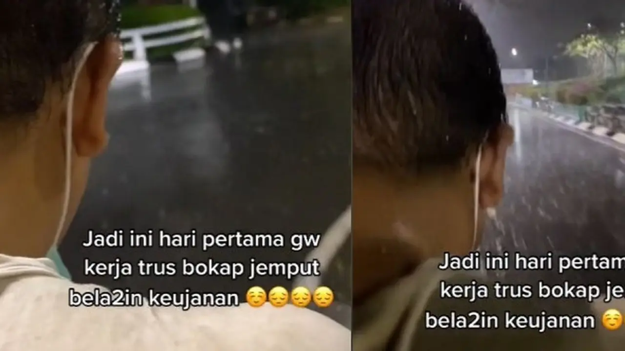 Kerja Hari Pertama, Wanita Ini Terharu Dijemput Ayahnya Meski Hujan Deras