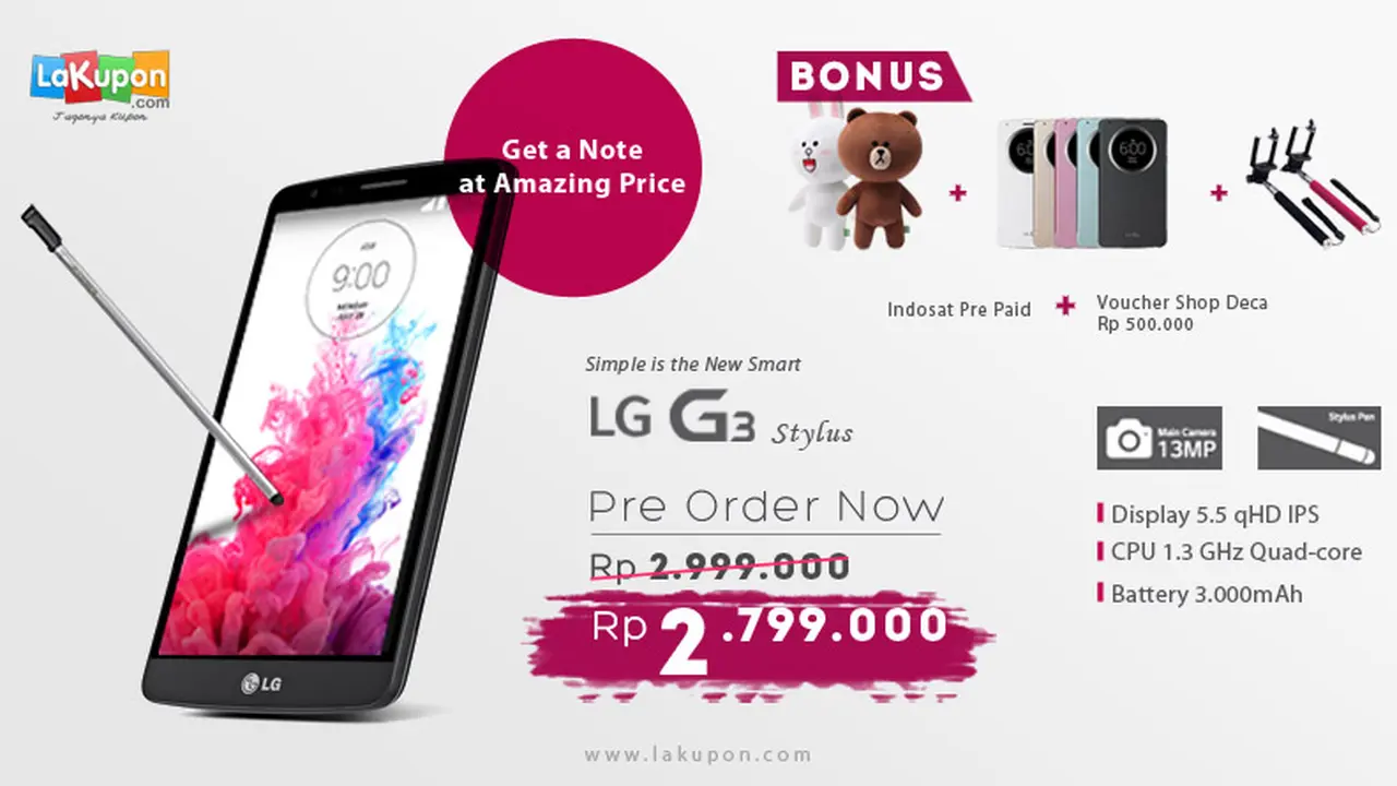 Pre Order LG G3 Stylus di Lakupon, Harga Rp 2 Jutaan Bonus Hadiah