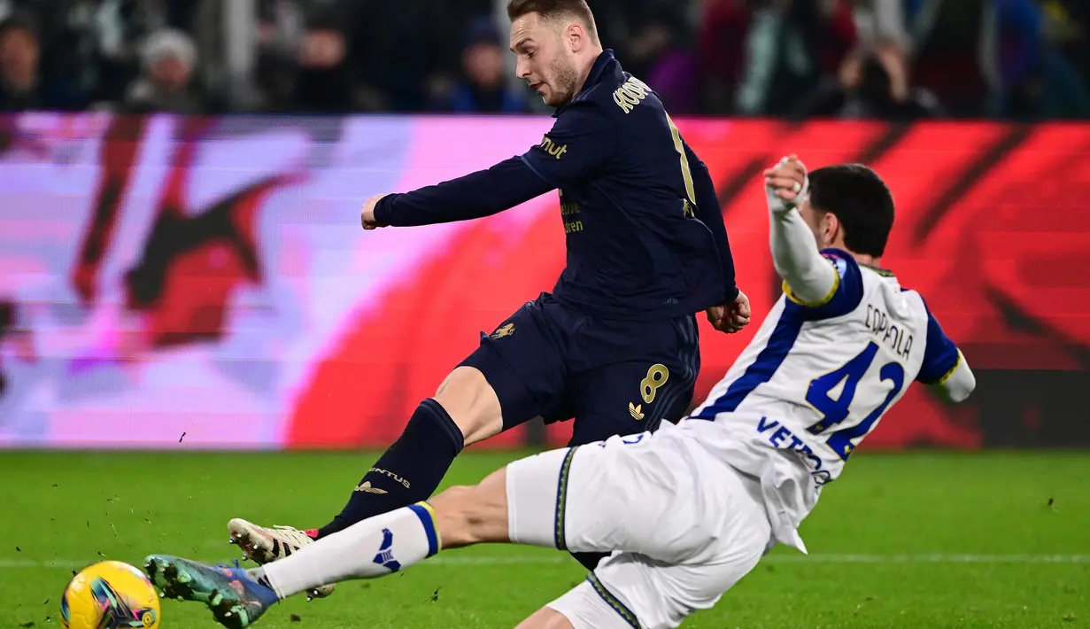 Juventus sukses mengandaskan Hellas Verona dengan skor 2-0. (MARCO BERTORELLO/AFP)
