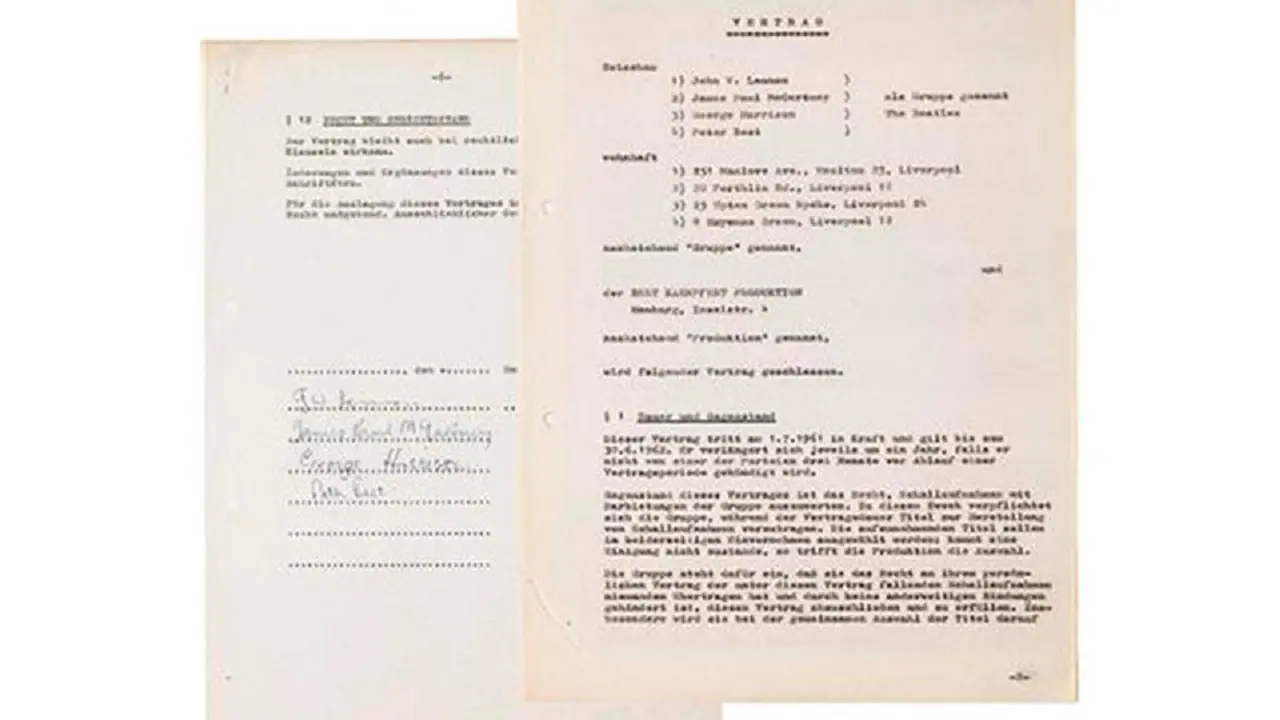 Lembaran kontrak rekaman pertama The Beatles pada 1961 (NME)