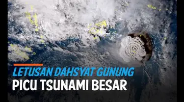 Gunung di bawah perairan Pasifik meletus dahsyat hari Sabtu (15/1). Ledakan gunung memicu gelombang laut besar yang menyapu sebagian daerah Tonga.