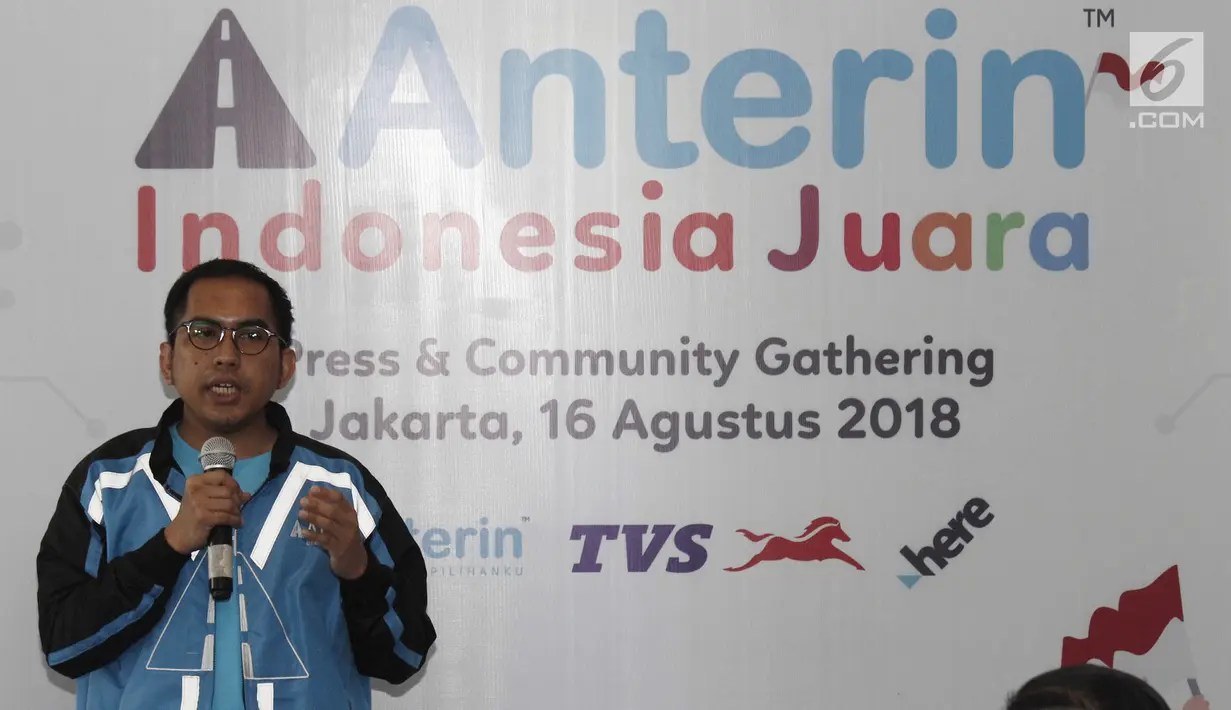 CEO Anterin.id Imron Hamzah memberi sambutan saat peluncuran layanan Anterin.id di Jakarta, Kamis (16/8). Layanan tarif nego di Anterin.id diklaim menjadi yang pertama di dunia. (Merdeka.com/Iqbal Nugroho)