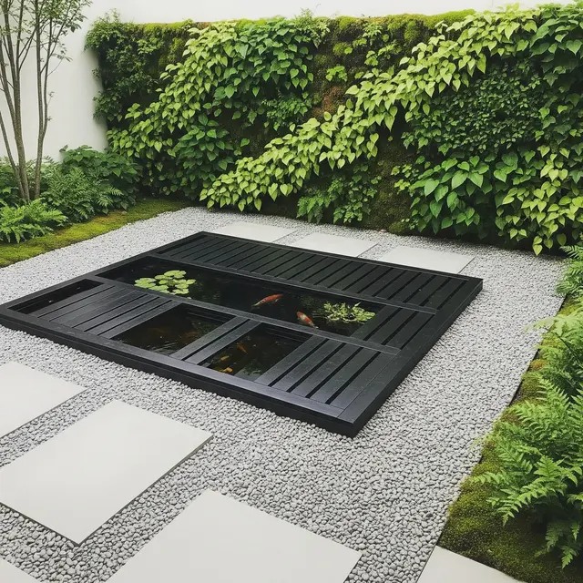 Taman Minimalis dengan Kolam Ikan Tertutup yang Bikin Rumah Terlihat Lebih Asri (Gemini AI)