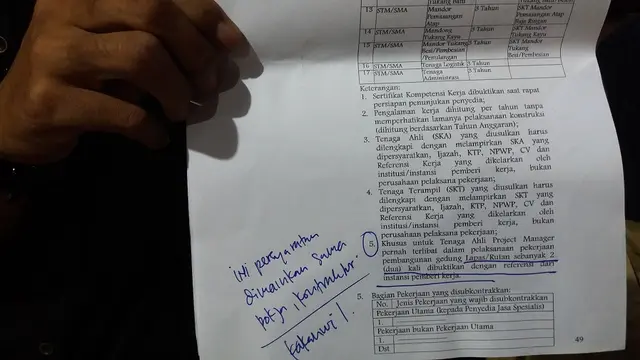 Salah satu syarat menjadi peserta lelang yang dinilai bagian dari dugaan persekongkolan oleh kontraktor (Liputan6.com/ Eka Hakim)