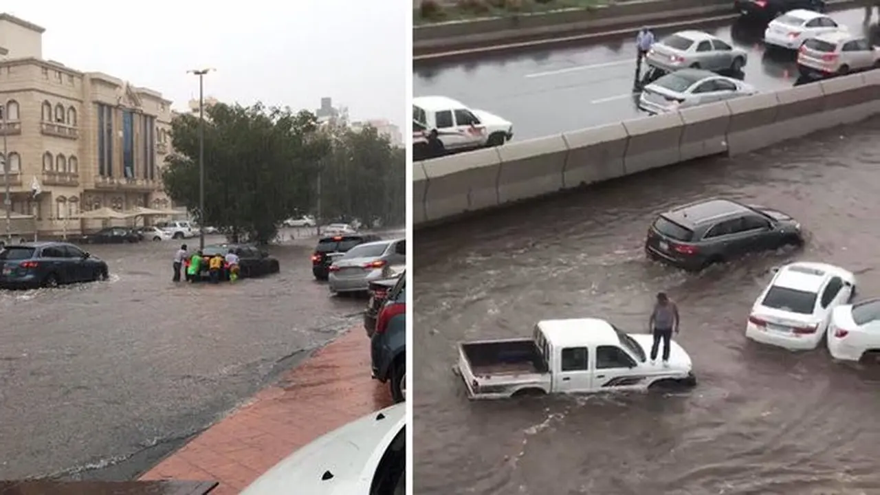 Banjir yang melanda Jeddah menyebabkan sejumlah pengendara terjebak