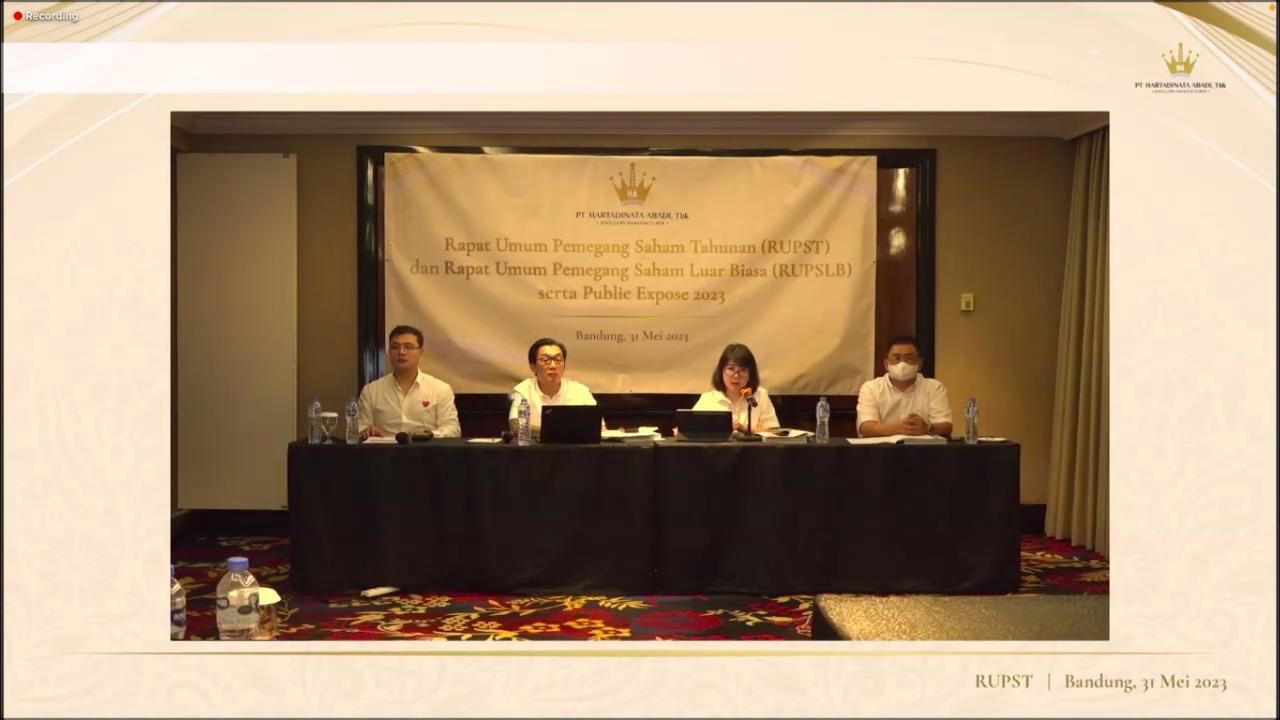 Paparan publik PT Hartadinata Abadi Tbk, Rabu (31/5/2023). (Foto: tangkapan layar/Pipit I.R)