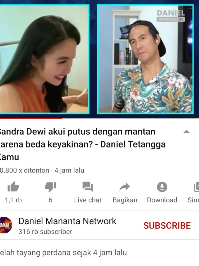 Unggahan Daniel Mananta. (Foto: YouTube Daniel Mananta Network)