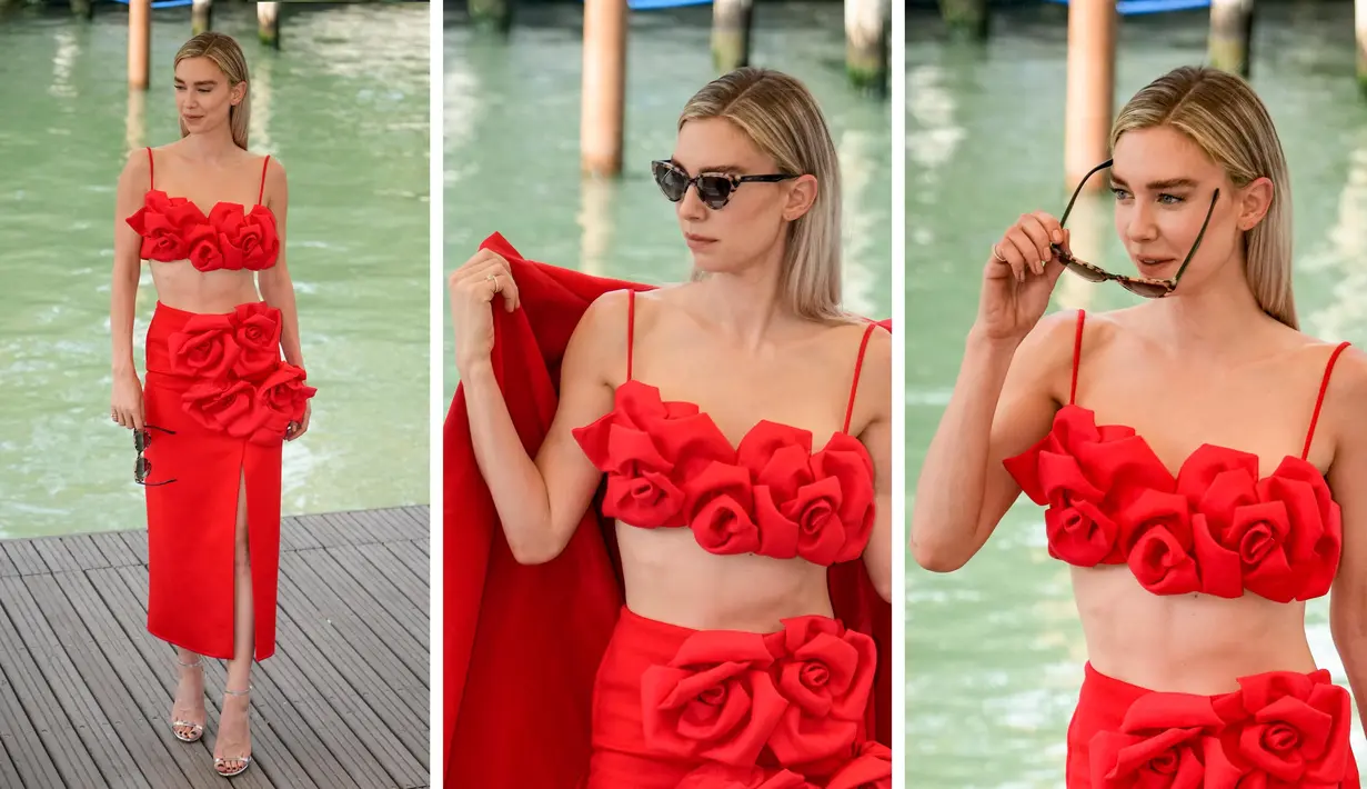 Vanessa Kirby berpose untuk fotografer saat tiba untuk konferensi pers film 'The Son' selama Venice Film Festival 2022 ke-79 di Venesia, Italia, Rabu, 7 September 2022. (AP Photo/Domenico Stinellis)