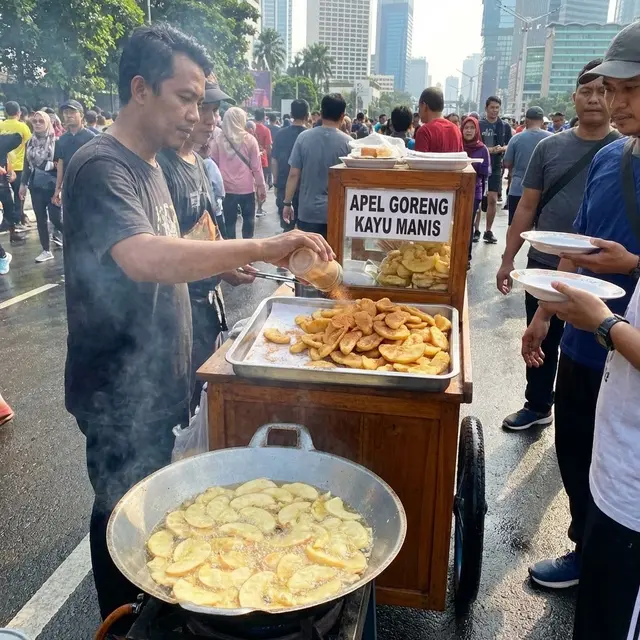 Menggoreng apel goreng kayu manis