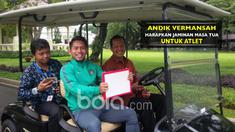 Andik Vermansah utarakan harapan agar ada jaminan masa tua untuk atlet kepada Presiden Jokowi dalam pertemuan di Istana Negara.