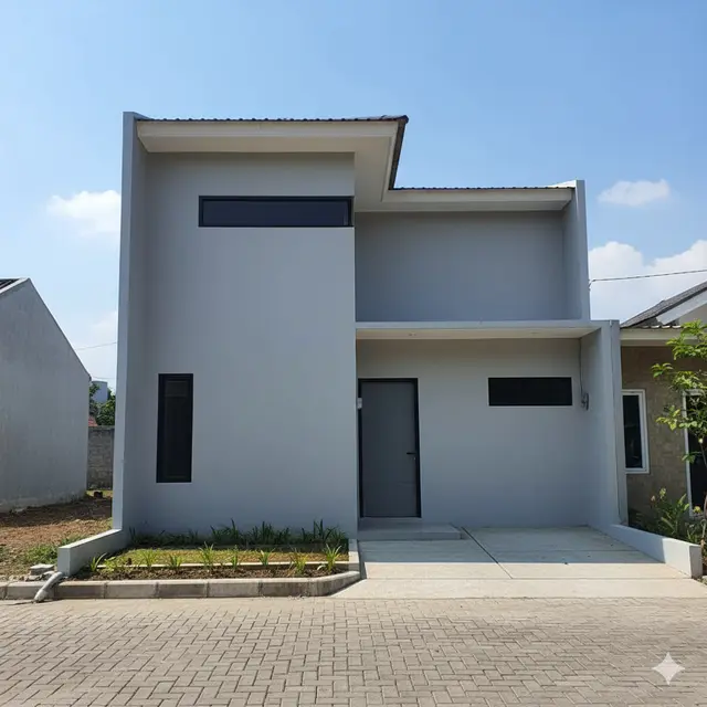 Model Rumah 2 Lantai Hemat Biaya dengan Atap Datar. Gemini
