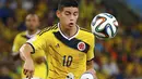 Di Piala Dunia 2014, saat ini, James Rodriguez sudah berhasil menorehkan lima gol dan mencatatkan namanya di daftar pencetak gol terbanyak sementara, (29/6/2014). (REUTERS/Pilar Olivares)