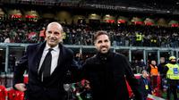 Massimiliano Allegri dan Cesc Fabregas sebelum laga AC Milan vs Como di Liga Italia, Kamis (19/2/2026). (Fabio Ferrari/LaPresse via AP)