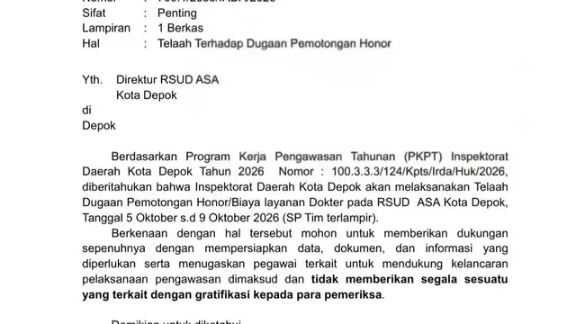 RSUD ASA Depok Jadi Sorotan Usai Pemotongan Honor Dokter Secara Sepihak
