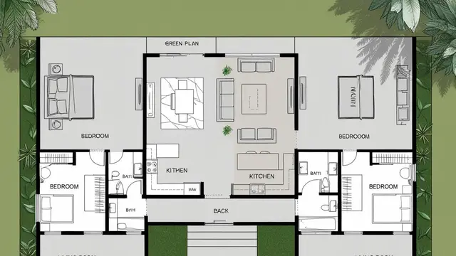 Sketsa Rumah Minimalis dengan Taman di Depan dan Belakang