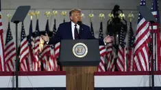 Presiden Amerika Serikat Donald Trump menyampaikan pidato pada hari keempat Konvensi Nasional Partai Republik di Gedung Putih, Washington DC, Amerika Serikat, Kamis (27/8/2020). (AP Photo/Evan Vucci)