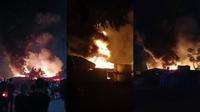 Tangkapan layar rekaman video amatir warga memperlihatkan kobaran api menghanguskan sebuah gudang penimbunan BBM di Bandar Lampung. Foto : (Istimewa).