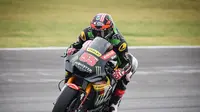 Pembalap Yamaha Tech 3, Hafizh Syahrin saat beraksi pada MotoGP Argentina 2018. (Twitter/Yamaha Tech 3)