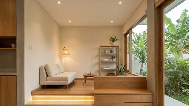 Mengombinasikan Split-Level dengan Pencahayaan dan Furnitur Multifungsi