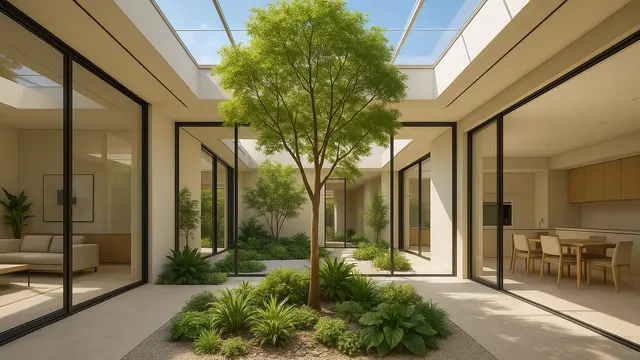 Model Rumah Minimalis Mewah Dengan Inner Garden/Ilustrasi Gambar AI