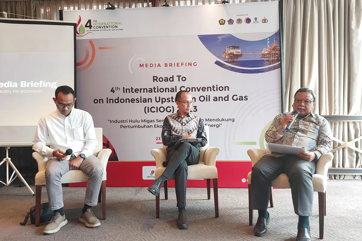 Wakil Kepala Satuan Kerja Khusus Pelaksana Kegiatan Usaha Hulu Minyak dan Gas Bumi (SKK Migas) Nanang Abdul Manaf, dalam Media Briefing, di Jakarta, Rabu (23/8/2023). (Arief/Liputan6.com)