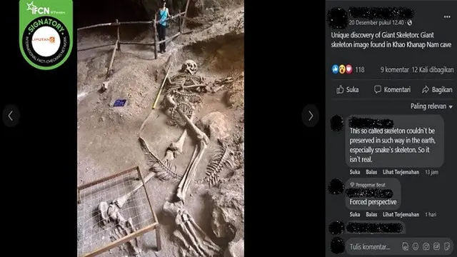 Gambar Tangkapan Layar Foto yang Diklaim Penemuan Kerangka Raksasa di Gua Khao Khanap Nam, Thailand (sumber: Facebook).