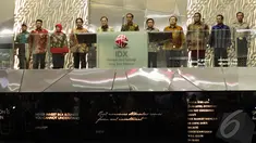 Presiden Jokowi Widodo membuka perdagangan saham di awal 2015 di Gedung Bursa Efek Jakarta, Jumat (2/1/2014).(Liputan6.com/Faizal Fanani)