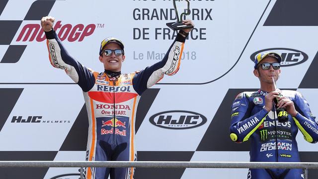 Yamaha, Valentino Rossi (kanan) dan rider Repsol Honda, Marc Marquez