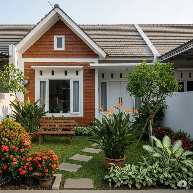 Rumah 6x9 Atap Pelana dengan Material Bata Ekspos yang Instagramable