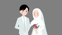 Ilustrasi animasi wedding hijab.