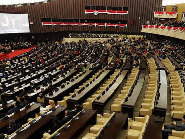 Suasana Sidang Paripurna DPR di Kompleks Parlemen, Senayan, Jakarta, Jumat (16/8/2019). Sejumlah bangku terlihat kosong dalam sidang yang beragendakan pidato Presiden Joko Widodo atau Jokowi dan Ketua DPR Bambang Soesatyo tersebut. (Liputan6.com/JohanTallo)